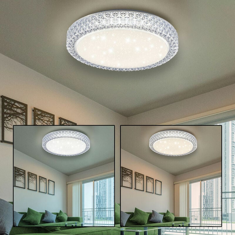 foto del prodotto plafoniera led cct plafoniera soggiorno plafoniera soggiorno con cristalli, effetto cielo stellato, acciaio, 22w 1980lm bianco caldo bianco freddo,