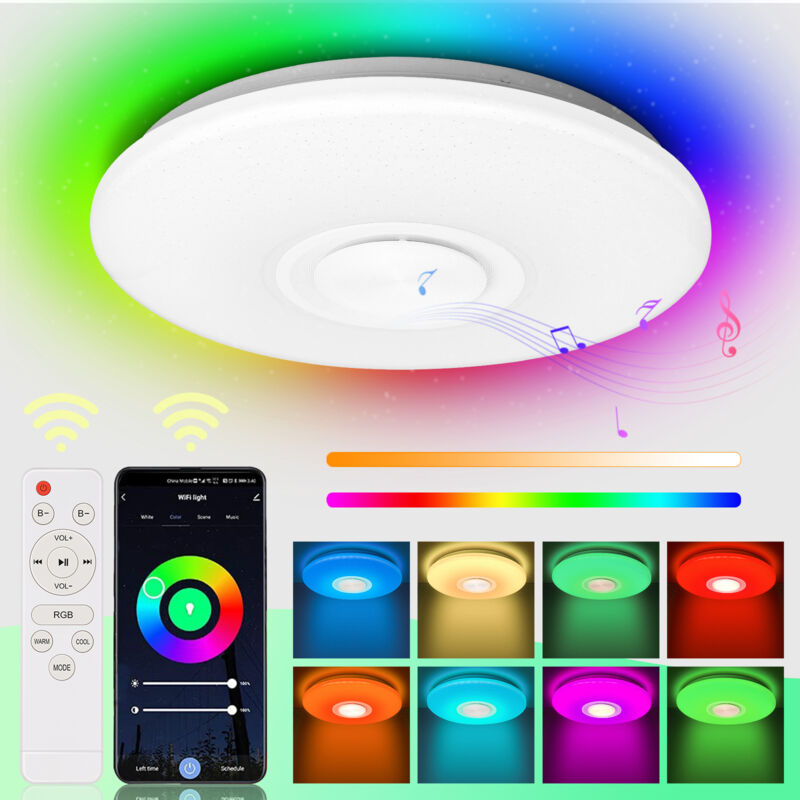 foto del prodotto plafoniera led con musica e altoparlante bluetooth 36w con telecomando swanew