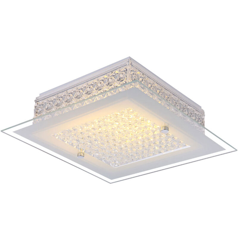 foto del prodotto plafoniera led cristalli luce cristallo vetro opale lampada da soffitto soggiorno, metallo cromato, led 12w 1030lm bianco caldo, lxwxh 30x30x8 cm