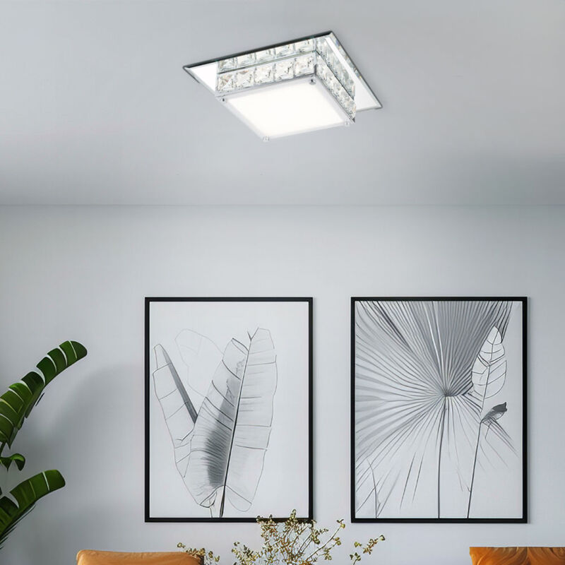foto del prodotto plafoniera led cristalli soggiorno lampada da soffitto cromata vetro cristallo, 12w 720lm bianco neutro, lxlxh 25x25x7,6 cm