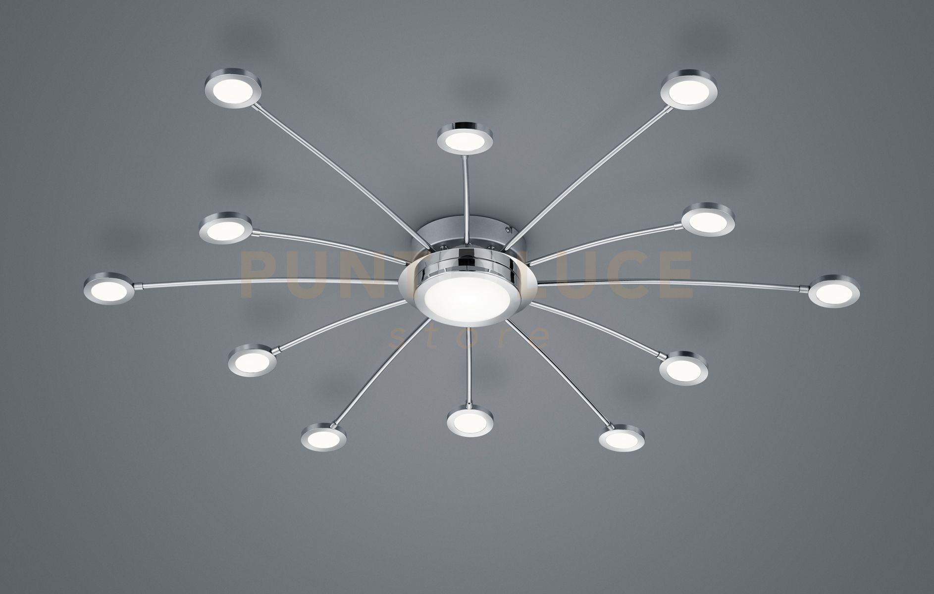 foto del prodotto plafoniera led cromata 12 luci con telecomando luce calda fredda bodrum 673311306