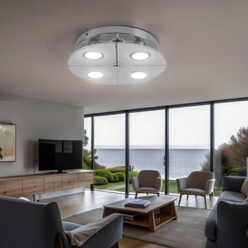foto del prodotto plafoniera led cromata da soffitto soggiorno, vetro satinato, 4x 3w 250lm 3000k, dxh 30x7,5 cm