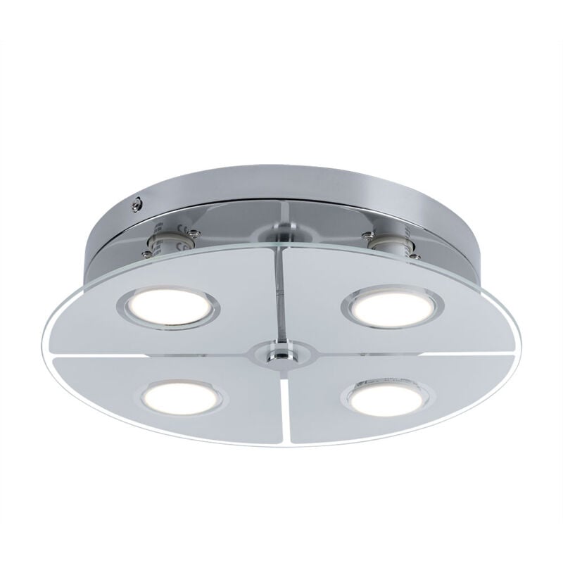 foto del prodotto plafoniera led cromata per soggiorno, vetro satinato, 4x 3w 250lm 3000k, pxh 30x7,5 cm