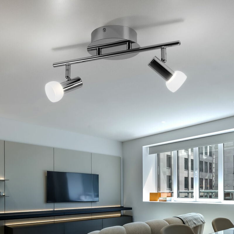foto del prodotto plafoniera led cromo plafoniera soggiorno 2 fiamme, con spot orientabile, 2x 4.6w 2x 229lm bianco caldo, lxp 38x14 cm
