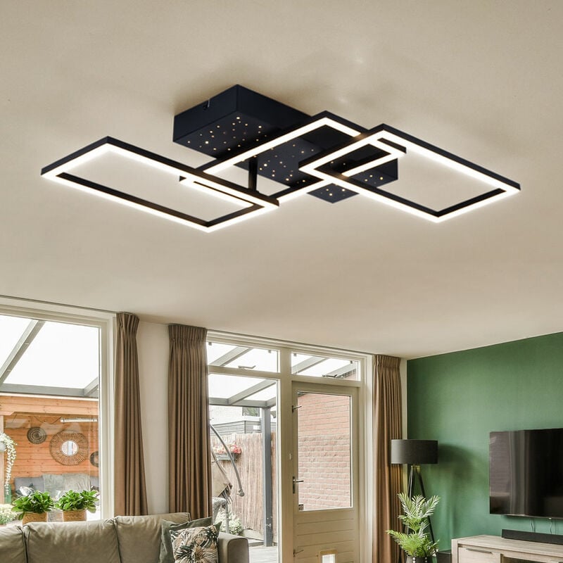 foto del prodotto plafoniera led da soggiorno lampada da soffitto con effetto cielo stellato, funzione memory metallo plastica nera opale, effetto stella, 1230 lm 40w,