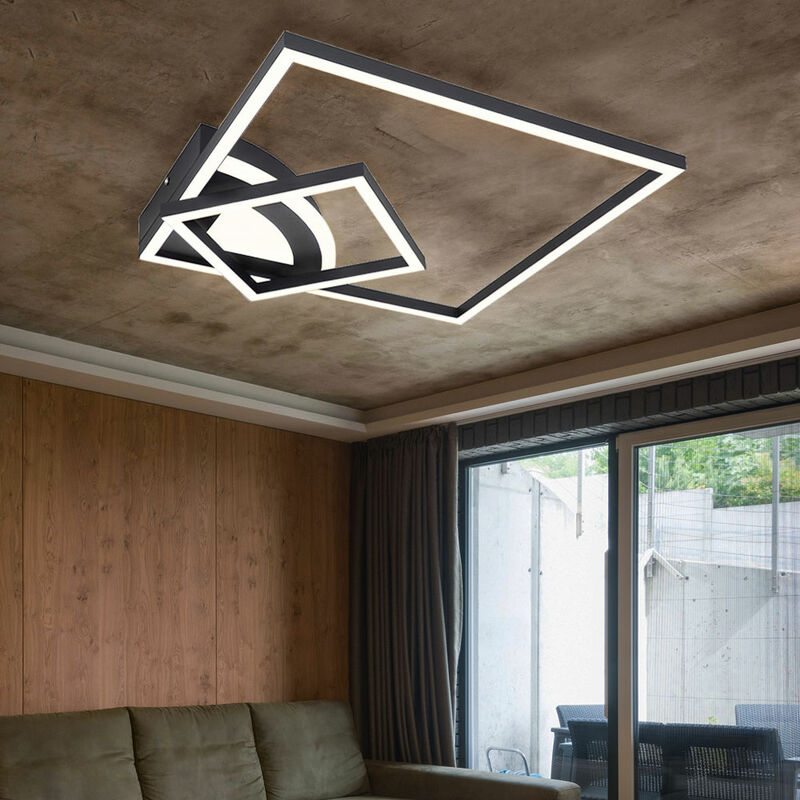 foto del prodotto plafoniera led design moderno plafoniera nera lampada da soggiorno quadrata, 40w 1400lm 3000k, lxpxh 42,5x42,5x7 cm