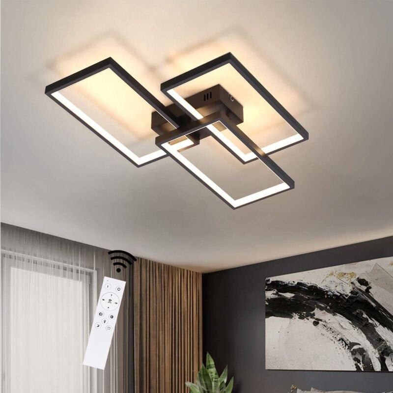 foto del prodotto plafoniera led dimmerabile con telecomando 63w lampada da soggiorno in metallo nero design moderno per camera da letto sala da pranzo soggiorno