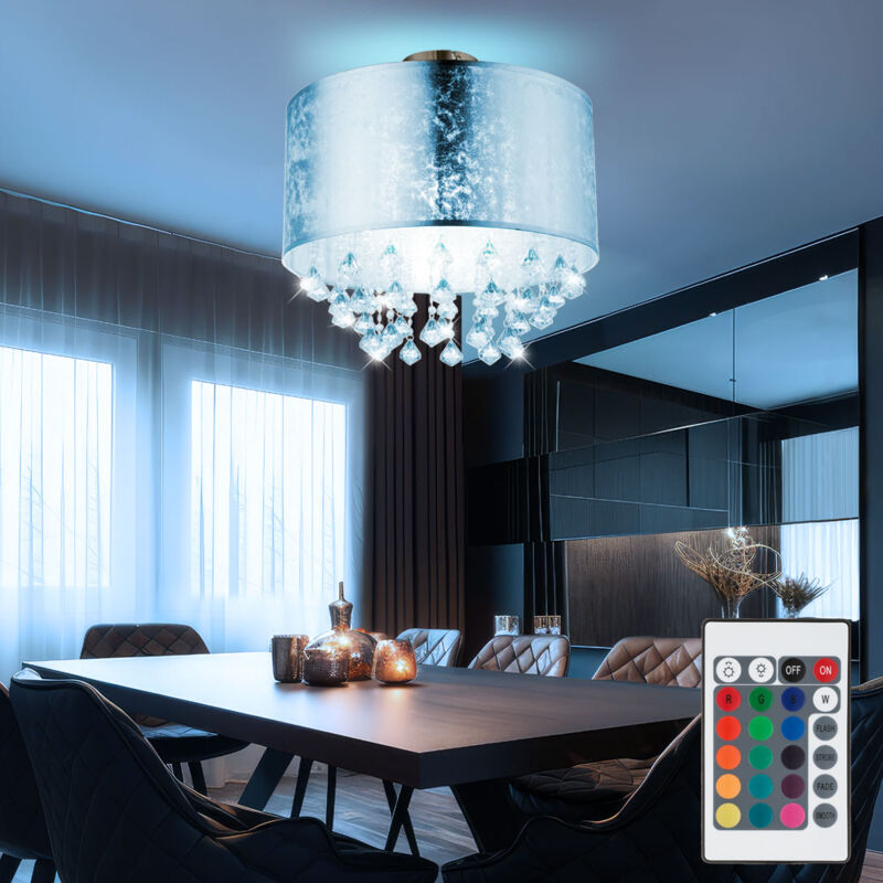 foto del prodotto plafoniera led dimmerabile con telecomando lampada da soggiorno foglia argento plafoniera in cristallo tonda, cambio colore rgb, metallo, 8,5w 806lm