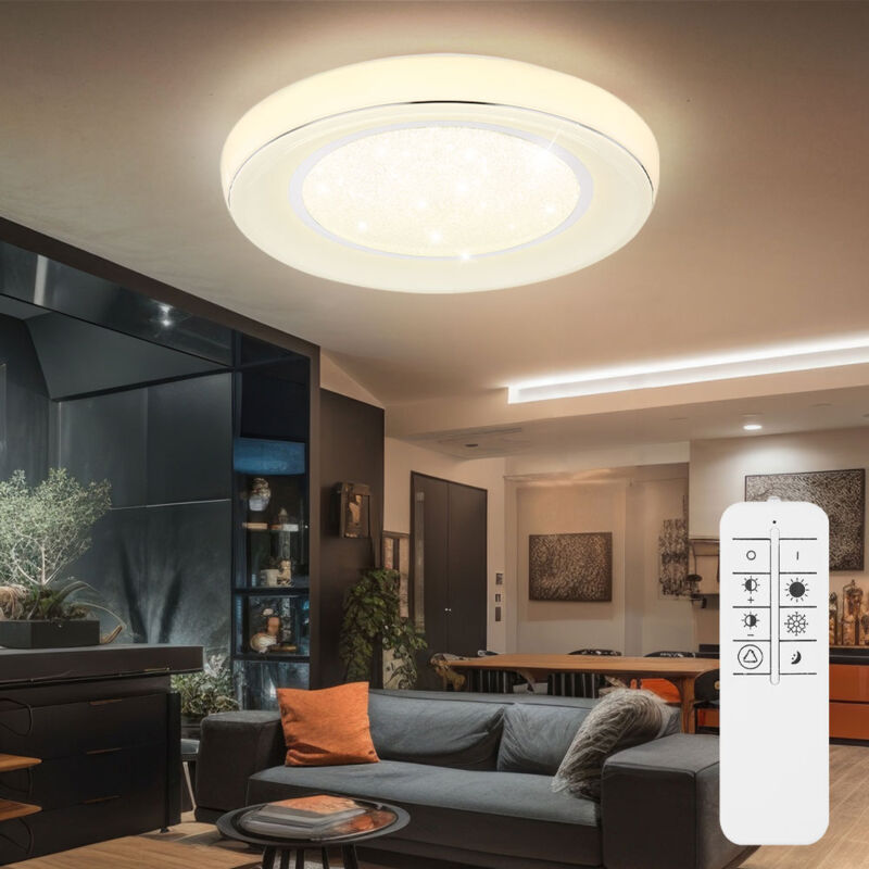 foto del prodotto plafoniera led dimmerabile con telecomando plafoniera led soggiorno in cristallo, temperatura colore regolabile con luce notturna, 1x 30w 1950lm
