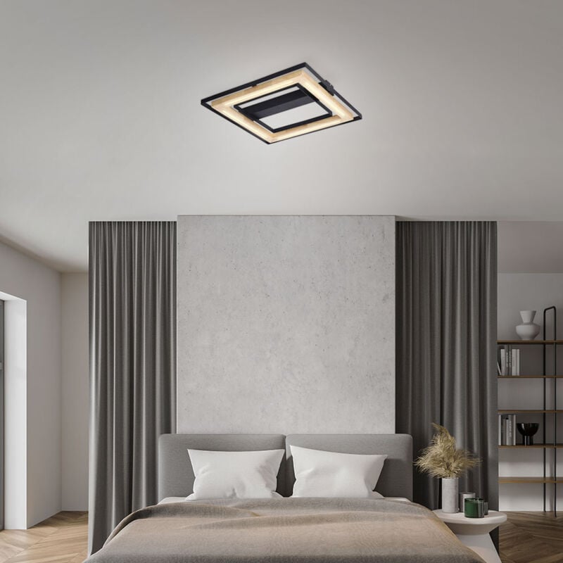 foto del prodotto plafoniera led dimmerabile plafoniera da soggiorno in bamb , metallo nero naturale, 21w 2600lm bianco caldo, lxh 46 x 6 cm
