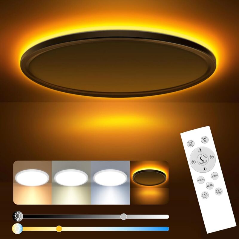 foto del prodotto plafoniera led dimmerabile, plafoniera led 24w 2800lm con telecomando, luce notturna a colori caldi 1800k, plafoniera rotonda ultrasottile