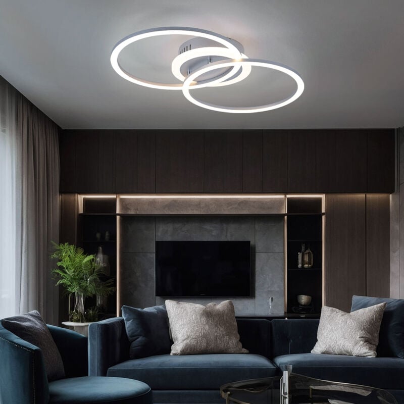 foto del prodotto plafoniera led dimmerabile soggiorno luce switch dimmer anelli luminosi di design, metallo color titanio, 25w 2600lm bianco caldo, lxpxh 50x30x7 cm