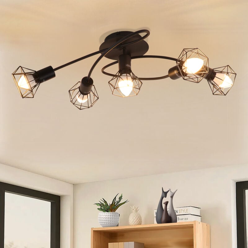 foto del prodotto plafoniera led e14 nera gbly faretto da soffitto 5 lampadine faretti da soffitto industriali girevole a 350 faretto vintage retr soggiorno cucina