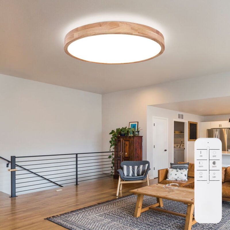 foto del prodotto plafoniera led effetto legno plafoniera dimmerabile telecomando luce soggiorno 60 cm, circuito cct, 48 w 3100 lm 3000 6000k, h 10,5 cm