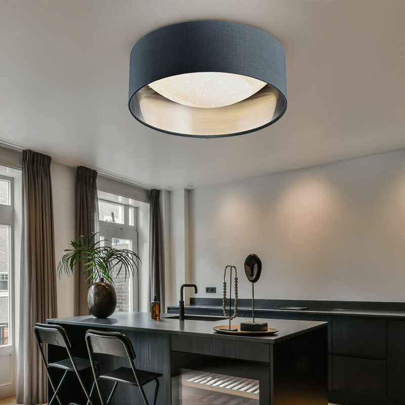 foto del prodotto plafoniera led effetto stella lampada da soggiorno paralume in tessuto grigio argento plafoniera moderna, bianco rotondo, 12w 1300lm bianco neutro,