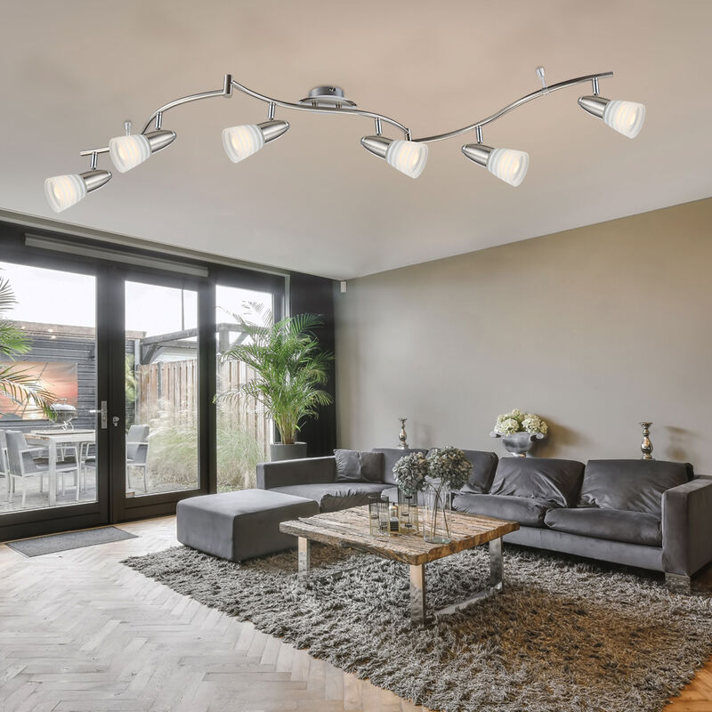 foto del prodotto plafoniera led faretto faretto soggiorno lampada camera da letto faretto da soffitto, metallo vetro cromo nichel, 6 faretti orientabili, 4w 350lm