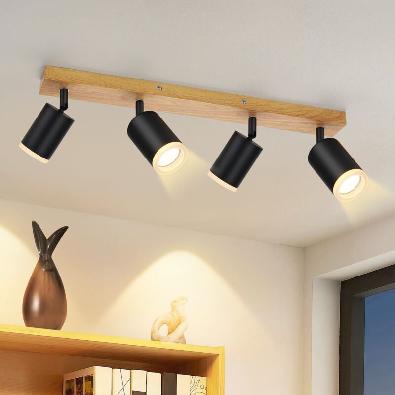 foto del prodotto plafoniera led gbly 4 faretti da soffitto plafoniera gu10 in legno nero lampada da cucina girevole a 350 faretti da soffitto vintage industriali