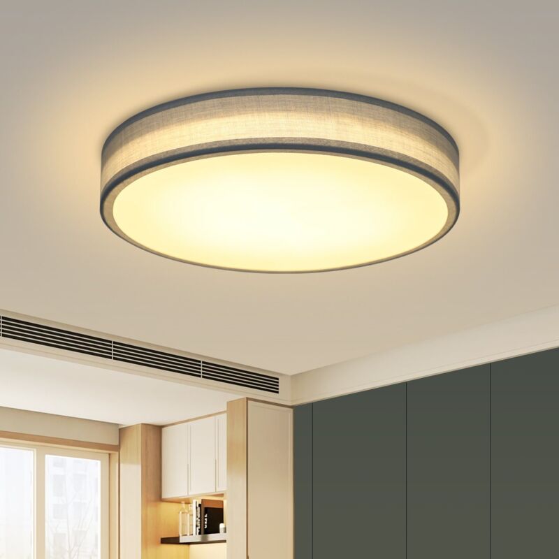 foto del prodotto plafoniera led grigio tessuto, illuminazione a soffitto dal design moderno, rustico e sobrio, illuminazione per ufficio, rotonda 30cm, 3000k 12w