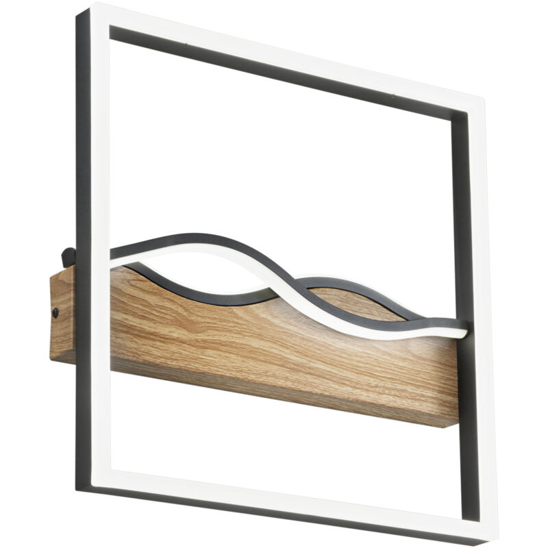 foto del prodotto plafoniera led hawaii quadrata in metallo bianco con base effetto legno 36w con interruttore cct 40 cm. 