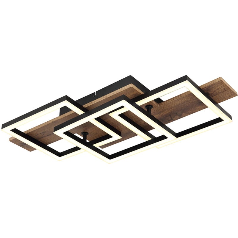 foto del prodotto plafoniera led in legno da soggiorno lampada da soffitto quadrata, mdf in metallo, 24w 1300lm bianco caldo, lxlxh 58x33x8,5 cm