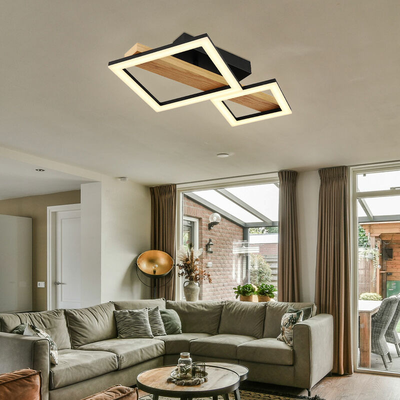 foto del prodotto plafoniera led in legno lampada da soggiorno design plafoniera luce quadrati, mdf metallo, 19w 1150lm bianco caldo, lxlxa 48x30x10