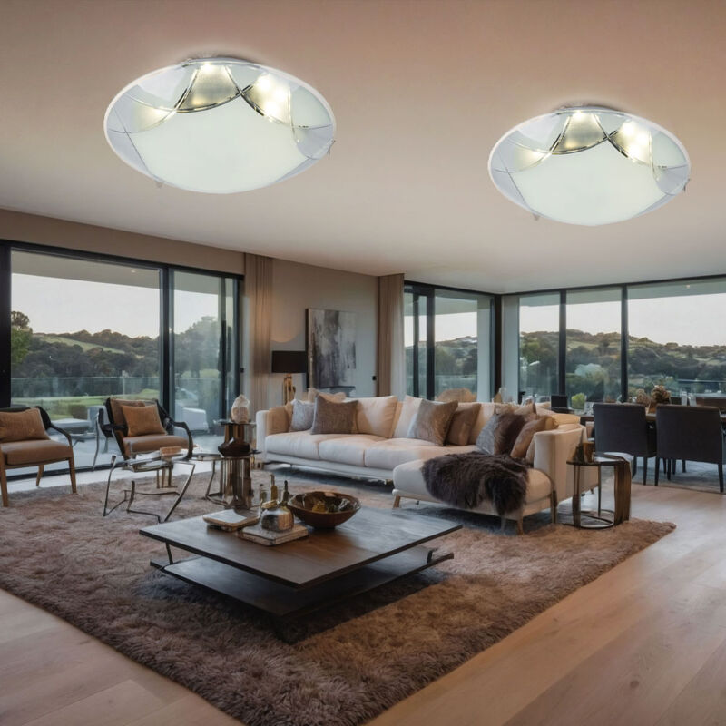 foto del prodotto plafoniera led in vetro moderna per soggiorno, cromata, lampada da soffitto per corridoio, bianco, nichel opaco opale, 1x led 8w 640lm bianco caldo,