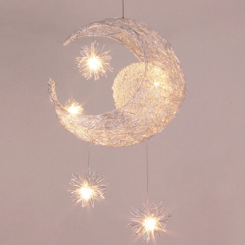 foto del prodotto plafoniera led industriale in alluminio a forma di luna e stella con 5 lampadine per cameretta bambini luce calda 