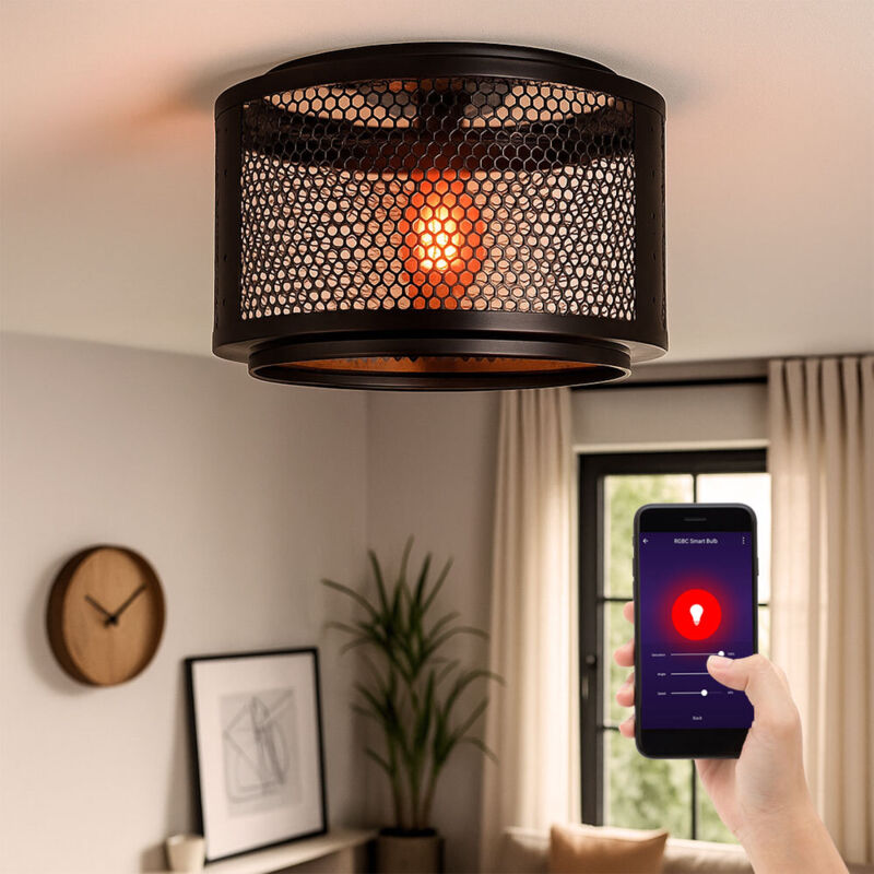 foto del prodotto plafoniera led intelligente lampada da soffitto dimmerabile luce da soggiorno lampada retr oro nero lampada da tavolo da pranzo, app per cambiare
