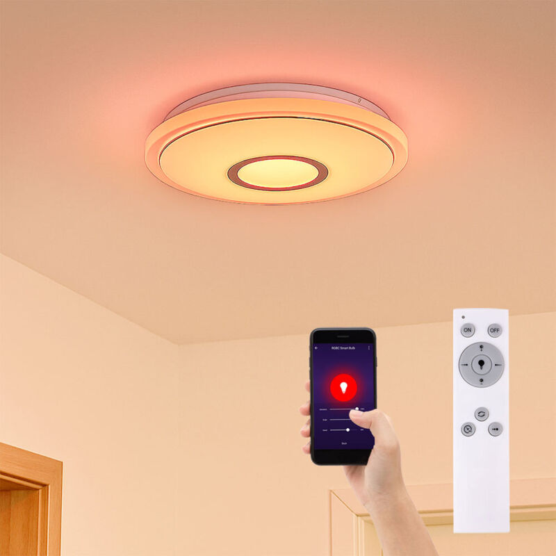 foto del prodotto plafoniera led intelligente per camera da letto con telecomando, lampada da soffitto dimmerabile, funzione luce notturna cambia colore circuito cct,