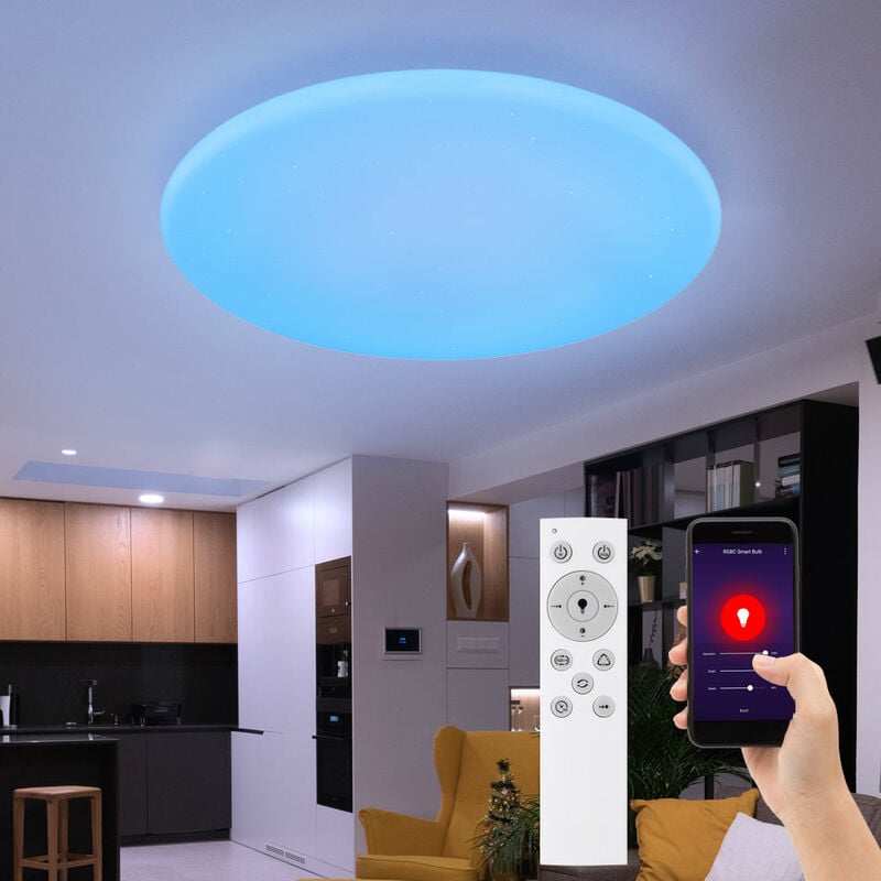 foto del prodotto plafoniera led intelligente per camera da letto con telecomando, lampada da soffitto dimmerabile tramite app, circuito cct cambia colore, 19w 1040lm
