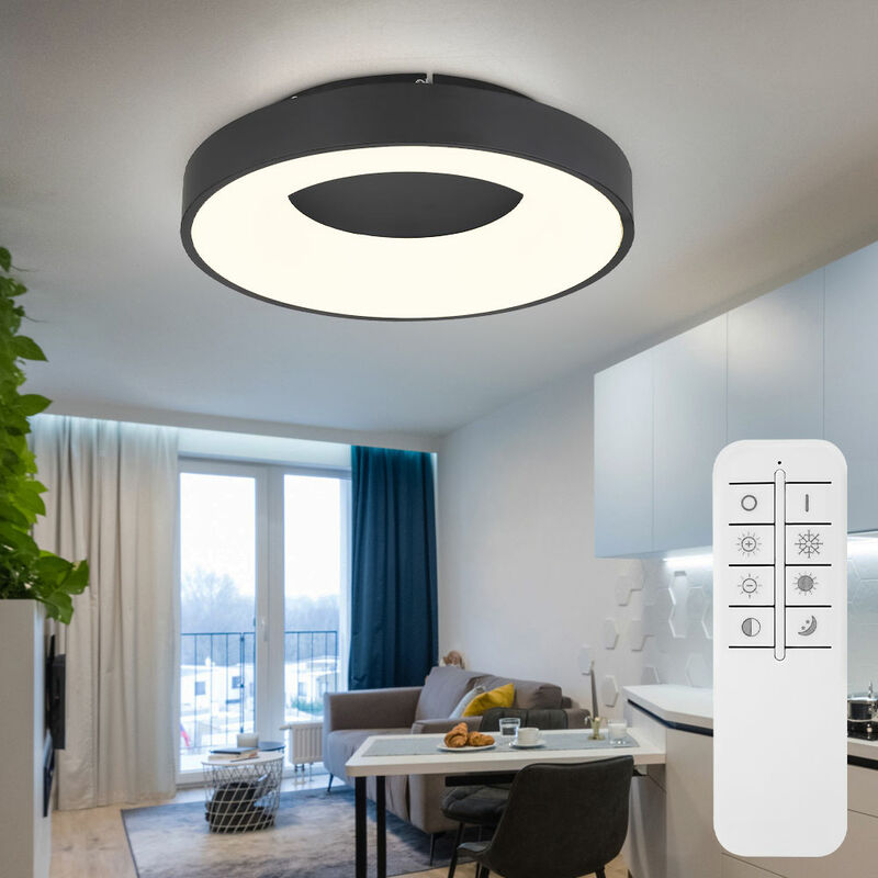 foto del prodotto plafoniera led lampada da soffitto lampada da soggiorno rotonda cct luce diurna con telecomando, metallo nero opale plastica, luce notturna memoria