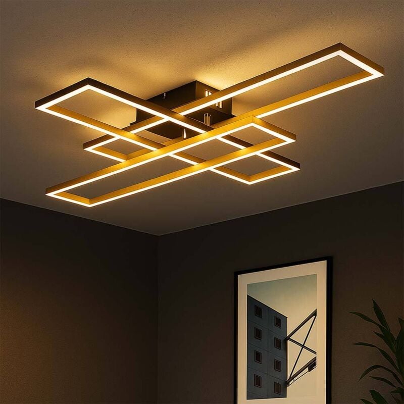 foto del prodotto plafoniera led lampada da soffitto mobile design oro nero, alluminio oro nero, 40w 1650lm bianco caldo, lxpxh 80x60x9,5 cm