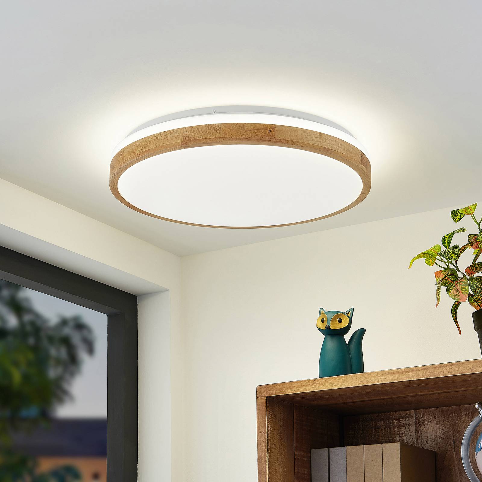 foto del prodotto plafoniera led lindby emiva, 49 cm, cct, legno
