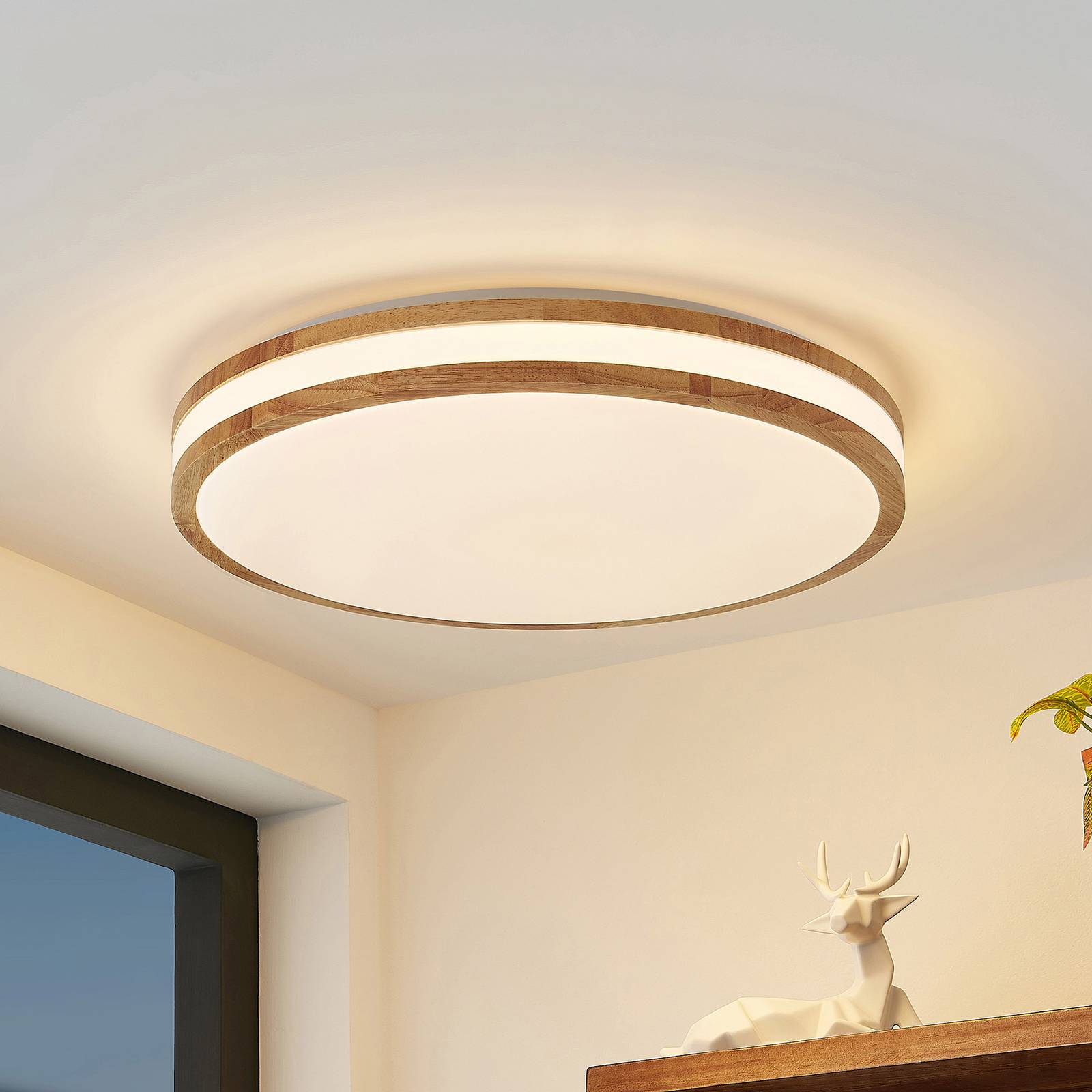 foto del prodotto plafoniera led lindby emiva, 50 cm, cct, telecomando, legno