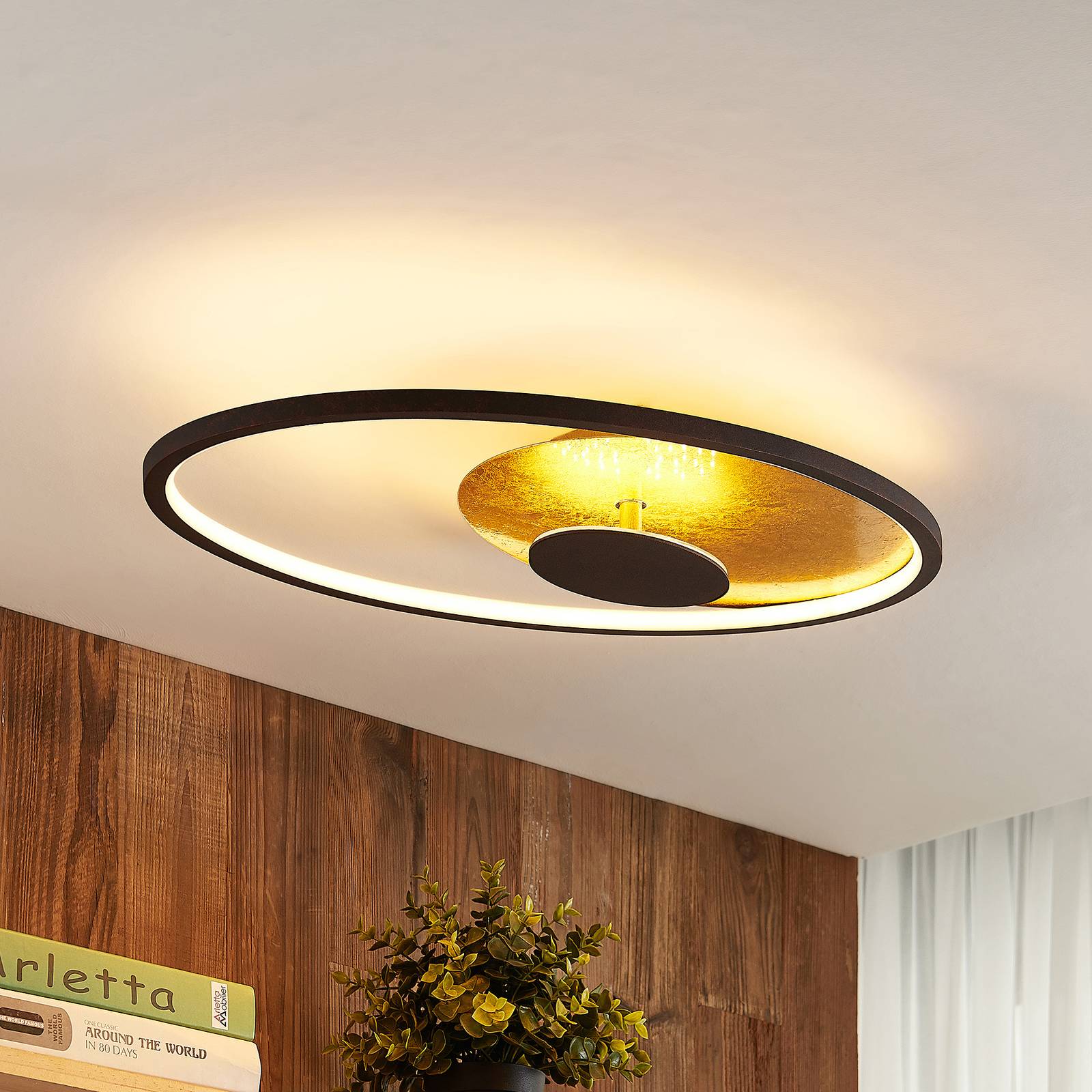 foto del prodotto plafoniera led lindby feival, 61 cm, ruggine oro, dimmerabile