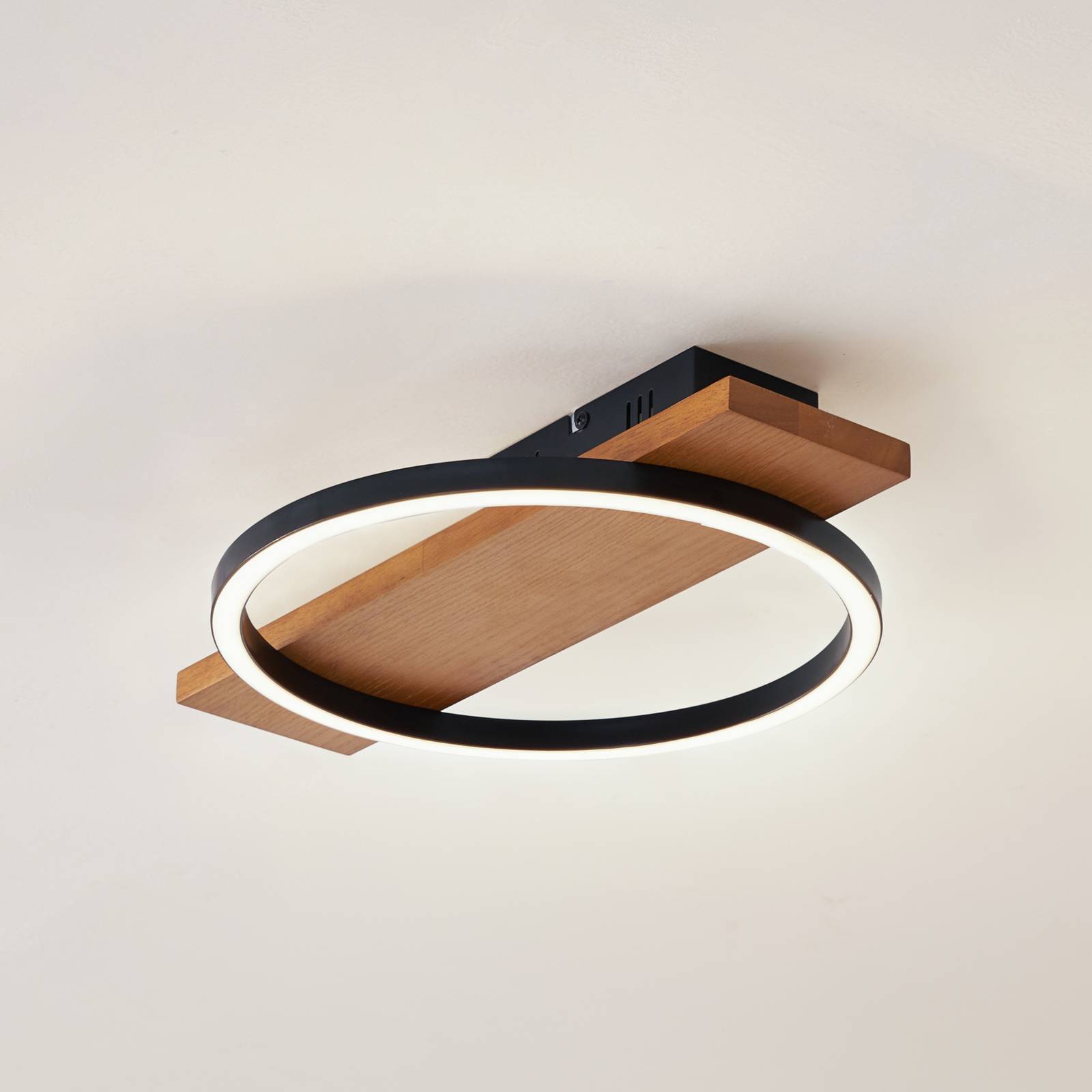 foto del prodotto plafoniera led lindby galad, nero, legno, 30 cm, dimmerabile
