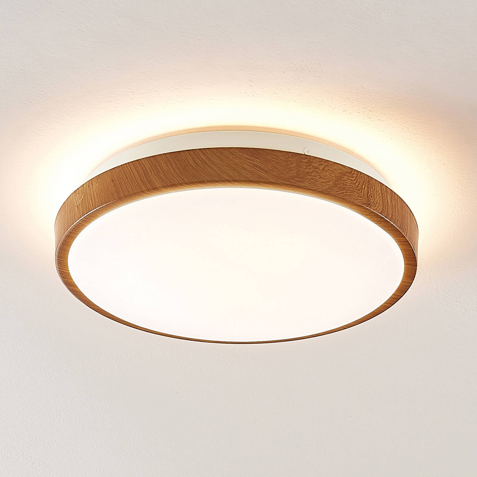 foto del prodotto plafoniera led lindby mendosa, rotonda, legno chiaro, 29 cm