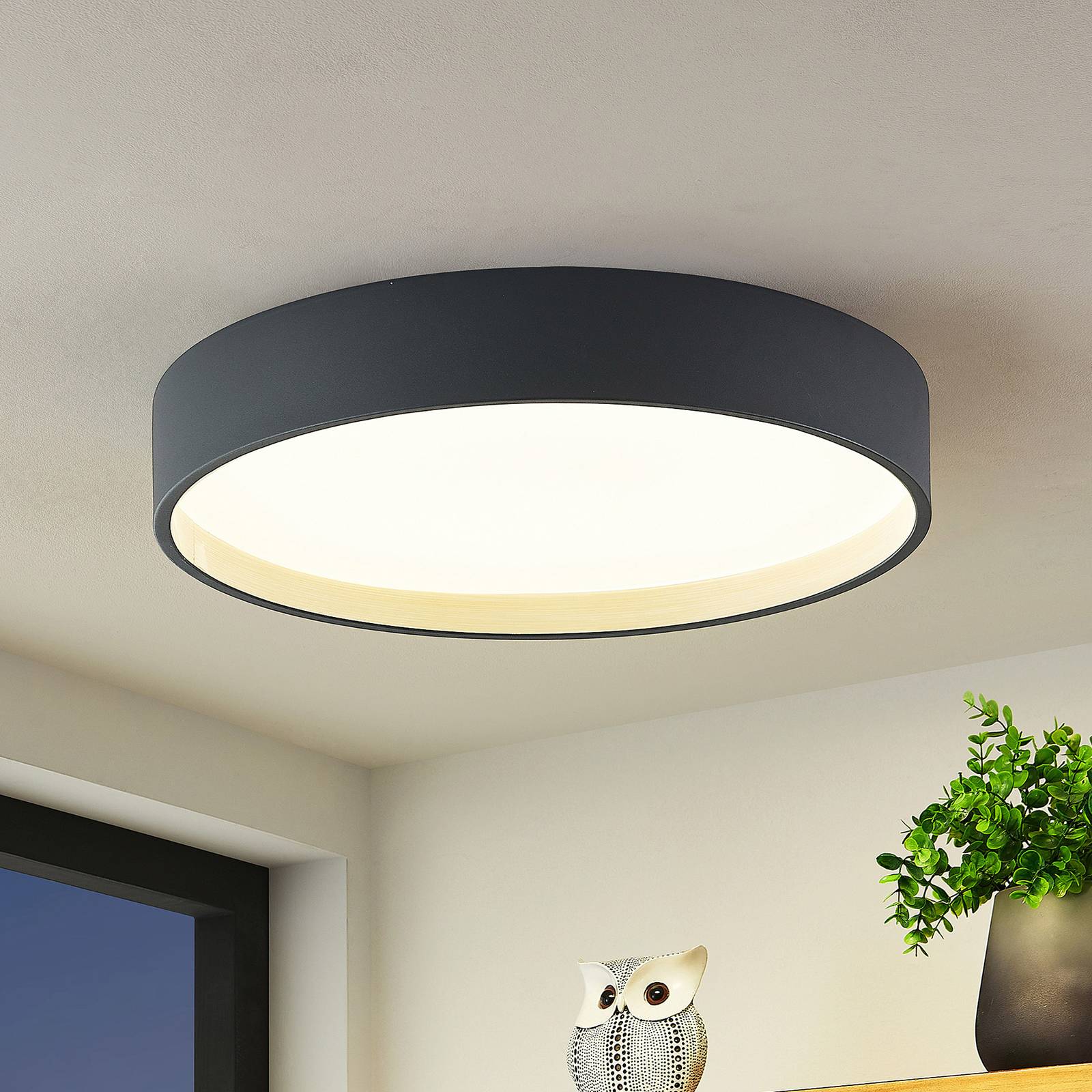 foto del prodotto plafoniera led lindby todor, 50 cm, antracite, cct, legno