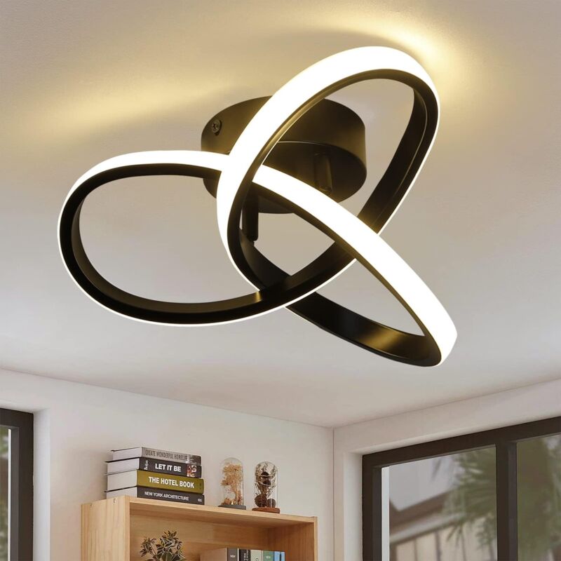 foto del prodotto plafoniera led moderna 17w , lampadario nero per camera salotto corridoio, diametro 25.5 cm, luce bianca 3000k