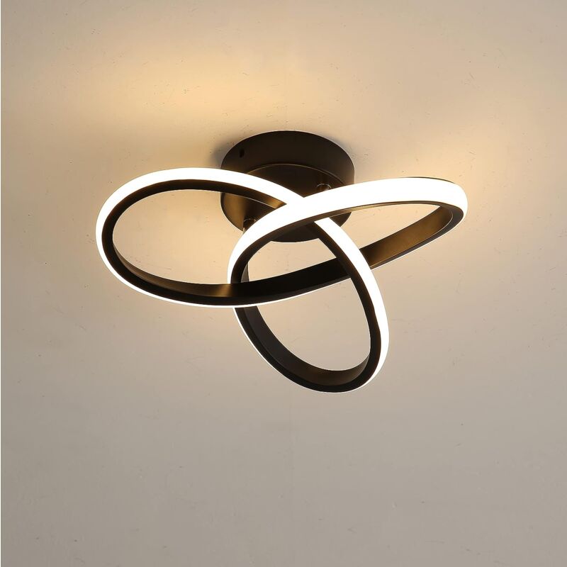 foto del prodotto plafoniera led moderna 22w 2500lm, lampadario nero per camera salotto corridoio, diametro 26cm, luce bianca calda 3000k goeco