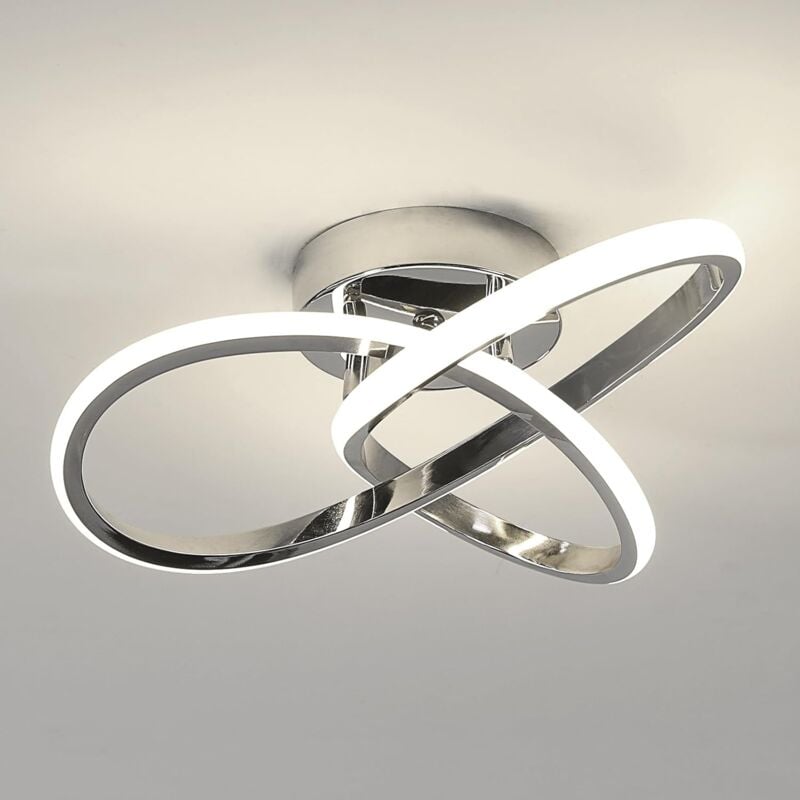 foto del prodotto plafoniera led moderna, 30w, design a forma di fiore, lampada da soffitto cromata, luce naturale bianca 4500k goeco