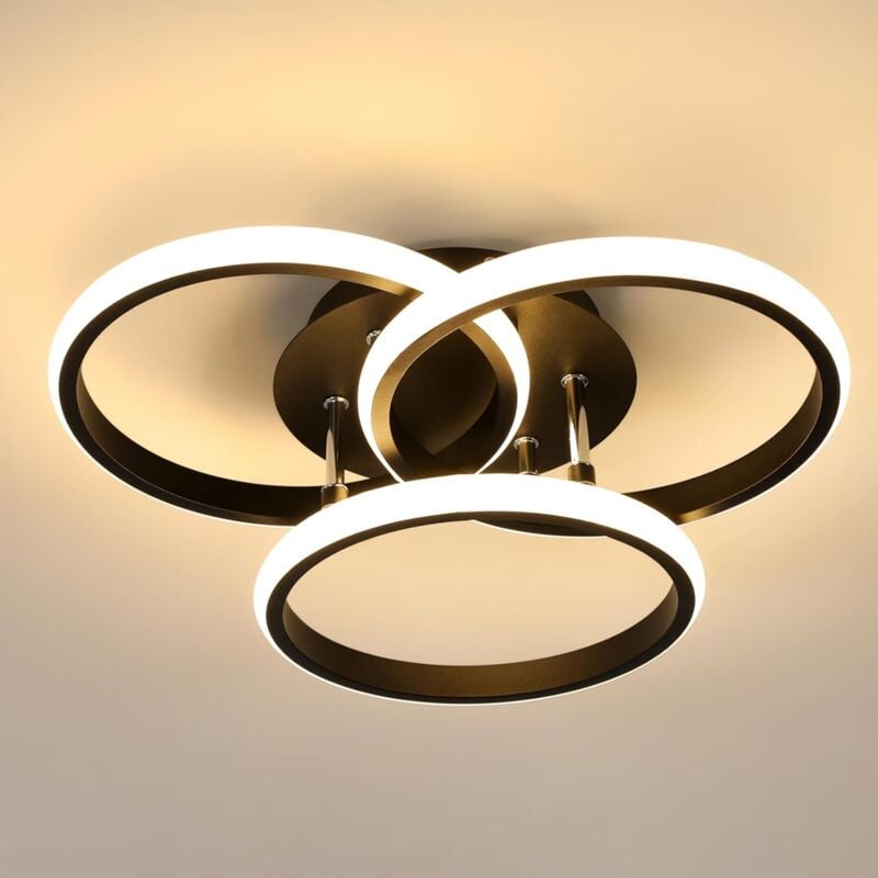 foto del prodotto plafoniera led moderna 40cm, 40w 4500lm, lampada da soffitto rotonda in alluminio nero, luce calda 3000k, plafoniera per soggiorno, cucina, sala da