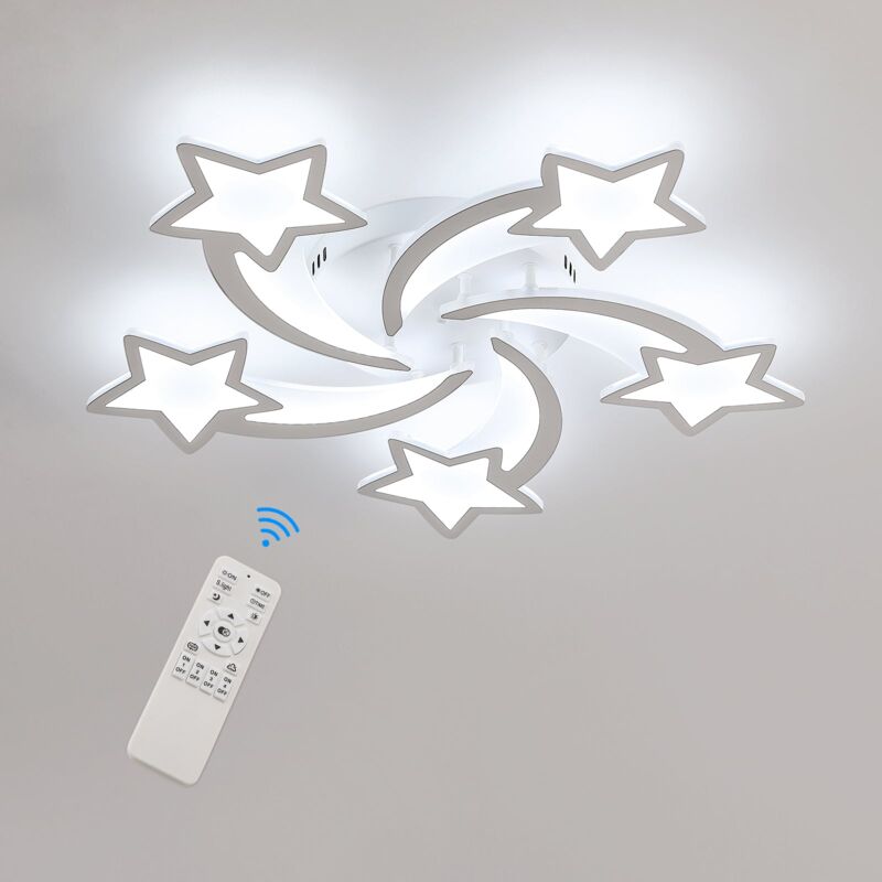 foto del prodotto plafoniera led moderna dimmerabile, lampada da soffitto creativa a forma di stella a 5 teste da 50 w, plafoniera in metallo acrilico con telecomando,