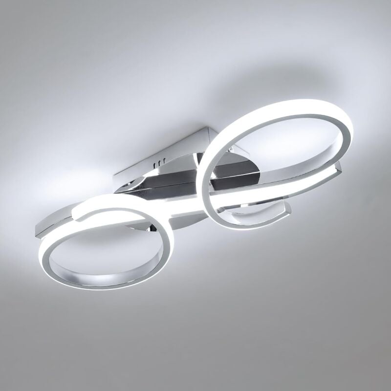 foto del prodotto plafoniera led moderna goeco, luce bianca fredda 36w 6500k, design cromato per soggiorno, camera da letto, sala da pranzo classe energetica e 