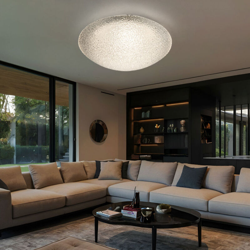 foto del prodotto plafoniera led moderna soggiorno lampada camera da letto luce vetro trasparente plafoniera cromata, rotonda ghiacciata, 1x led 12 watt 800 lm bianco