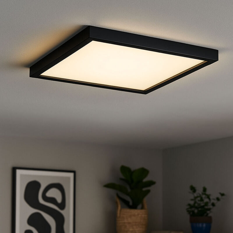 foto del prodotto plafoniera led nera da soggiorno pannello angolare da soffitto con retroilluminazione, retroilluminazione, 22w 3000lm bianco caldo, lxlxh 42,2x42,2x4