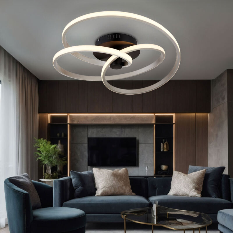 foto del prodotto plafoniera led nero argento design luce curva da soffitto moderna, opale, 40w 2500lm 3000k bianco caldo, d 50 cm