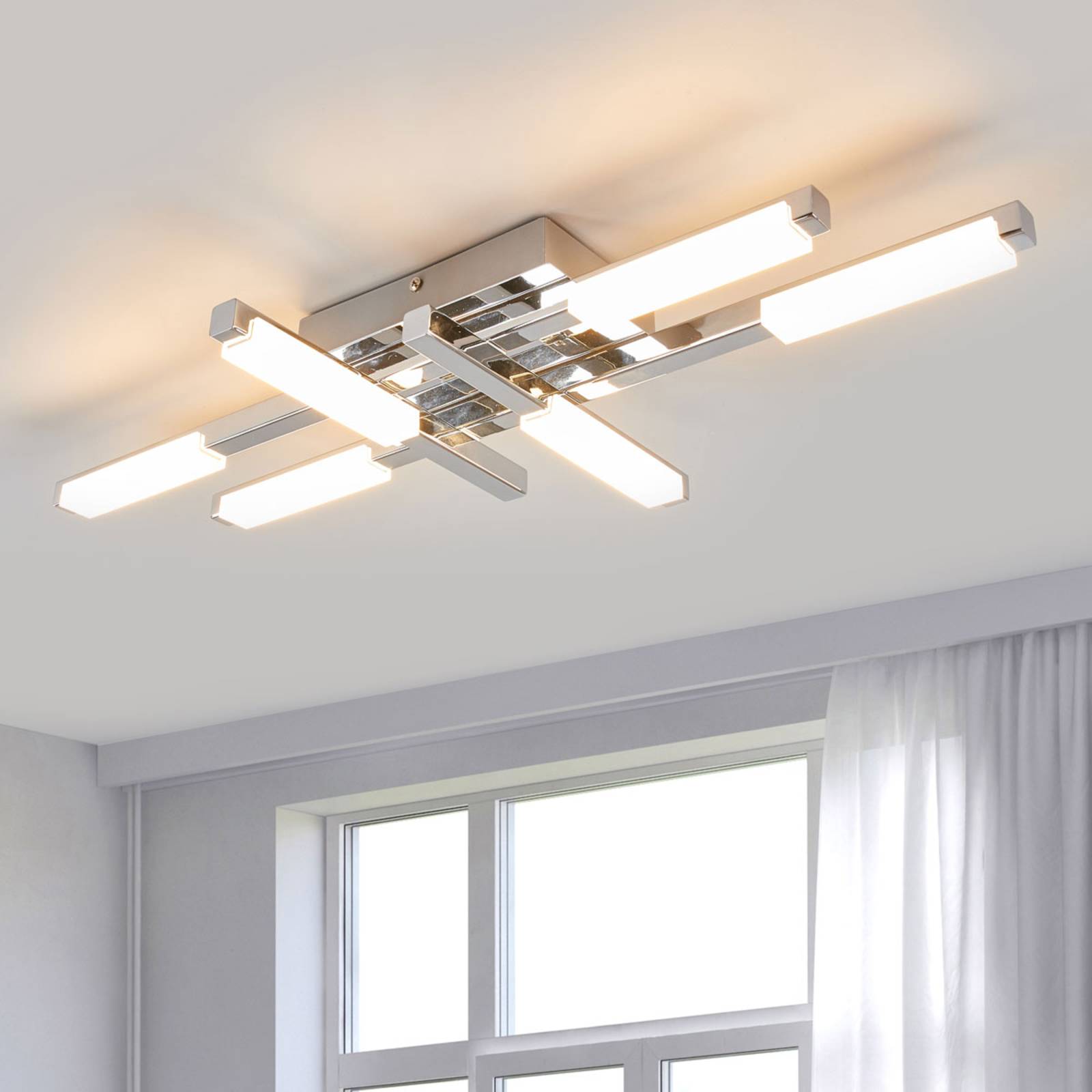 foto del prodotto plafoniera led patrik di lindby, 62 cm, a 6 luci, cromo, ip44