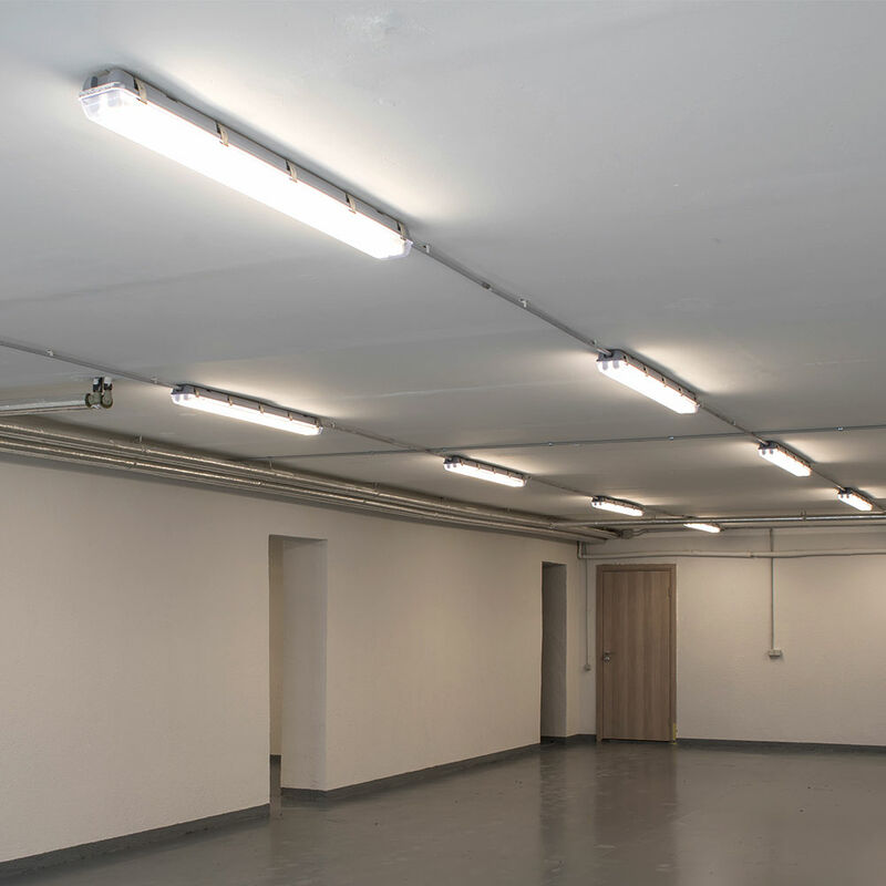 foto del prodotto plafoniera led per ambienti umidi lampada per ambienti umidi lampada led per garage tubo led, collegamento in serie, protetto contro i getti d acqua,