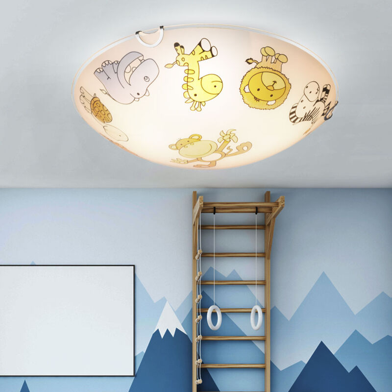 foto del prodotto plafoniera led per bambini lampada da camera per bambini in vetro rotonda, vetro colorato con motivi di animali, 2x 11w 2x 1055lm bianco caldo, pxh